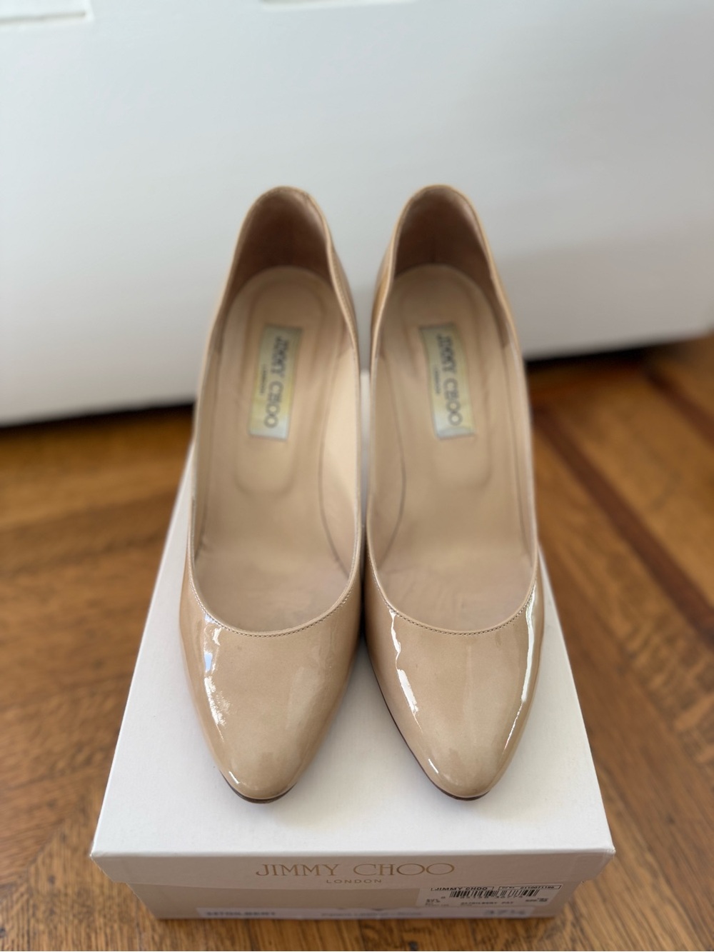Jimmy Choo Gilbert Women's Nude Patent Leather Pumps, Size 37.5